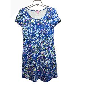 Lilly Pulitzer Amina Pullover Scoop Neck Midi Dress XS 4 Brilliant Blue Ceviche